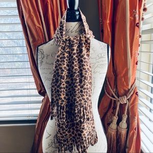 Cozy Leopard Print Fleece Fringe Soft Warm Animal Tan Brown Rectangle Scarf